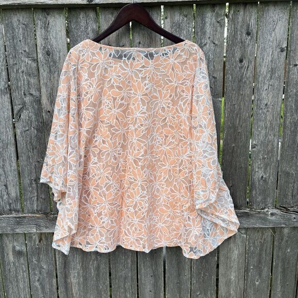 BOB MACKIE Peach Floral Cottagecore Mermaidcore sheer Lined Blouse- M - Picture 9 of 10